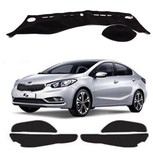 Carbon Fabric Door Panel Black Dash Mat for 2013 - 2018 KIA Cerato 4dr Sedan - Picture 1 of 12