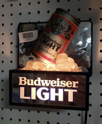 Vintage 1982-83 Budweiser Light Beer Can on Ice Sign