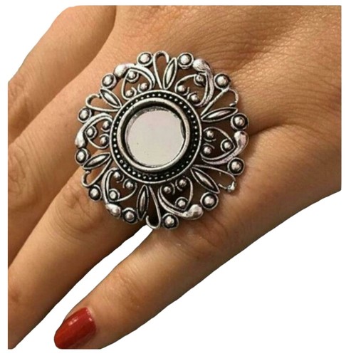 Ethnic Traditional Bollywood Style Silver Oxidized Indian Adjustable Ring M-4 - Picture 32 of 82