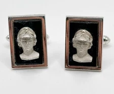 Swank Black And Silver Cameo Warrior Soldier Cufflinks Greek Roman