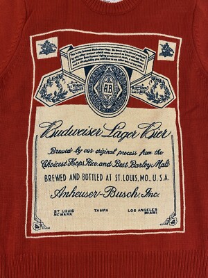Vintage Budweiser アクリルニット セーター レッド Sサイズ Budweiser Sweater Small Red Pullover Knit Lag Bier Beer Lancaster
