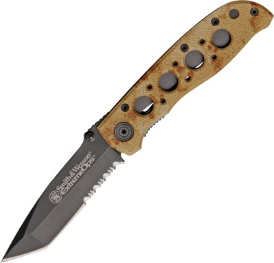 Smith & Wesson Extreme Folding Knife 440 Steel Tanto Blade Tan Aluminum Handle