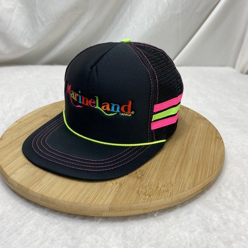 Cappello Vintage Marine Land 3 Strisce Corda Neon Canada Snapback Regolabile Berretto Nero - Foto 4 di 10