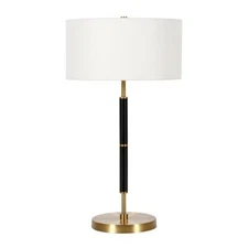 Henn&Hart 14" Black/Brass Metal/Fabric Table Lamp