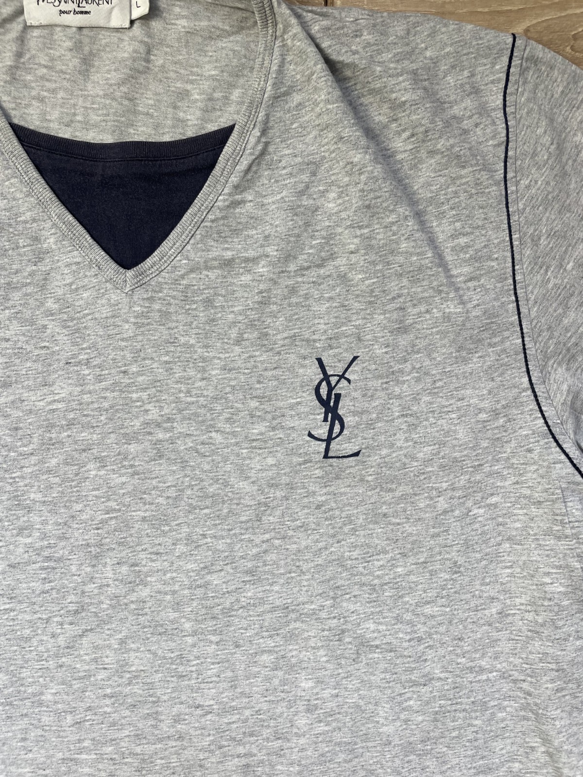 T shirt Yves Saint Laurent grande logo grigio vintage YSL