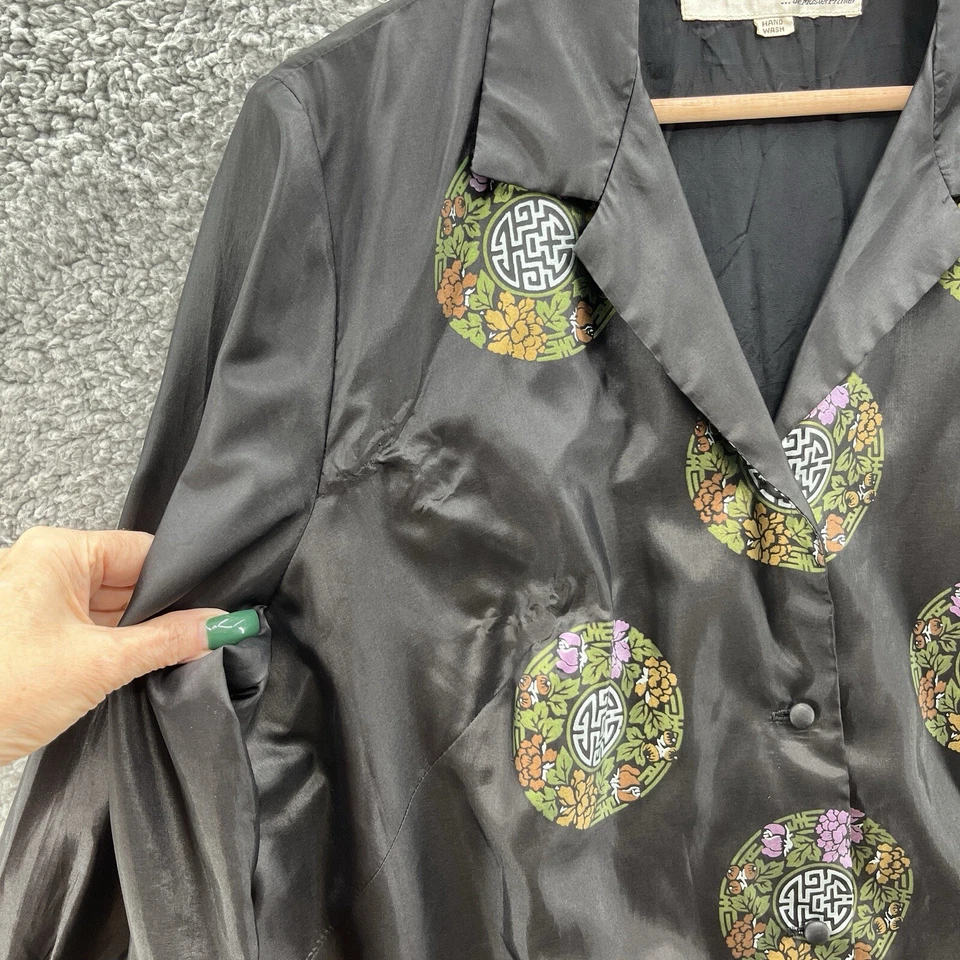 Vestido De Colección Años 60 Alfred Shaheen Mujer XL Negro Estampado Anfitriona Kimono Plumero Topper Foto 4 de 4