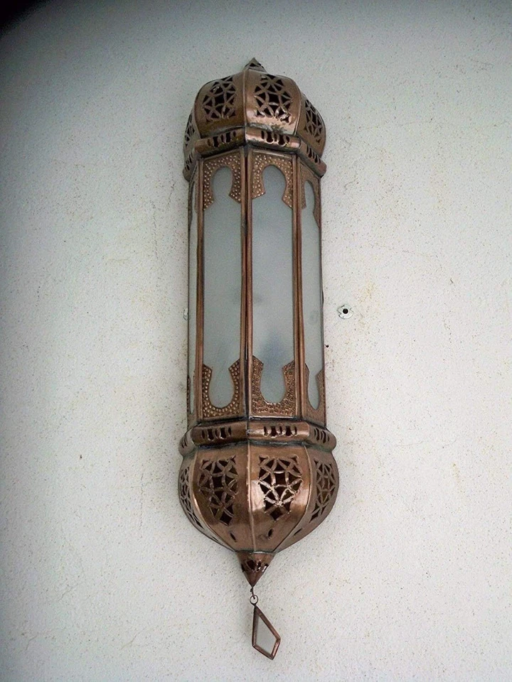 Applique murale marocaine artisanale - en Fer patiné et verre dépoli - Fait main - Photo 3/3