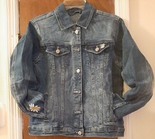 Women's Jean Jacket, Embroidered Daisy Large New