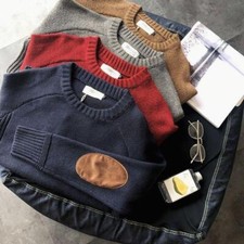 Men Autumn Casual O Neck Sweater Long Sleeves Knitted Pullover Warm Plain Blouse