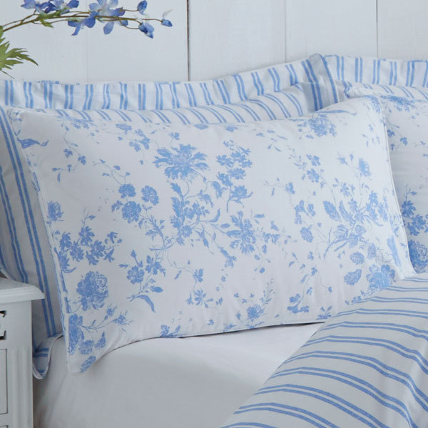 Bedding Floral Toile Stripe Blue White 144 Tc Piped Housewife Pillowcase Pair50x75cm Home Garden Gasogas
