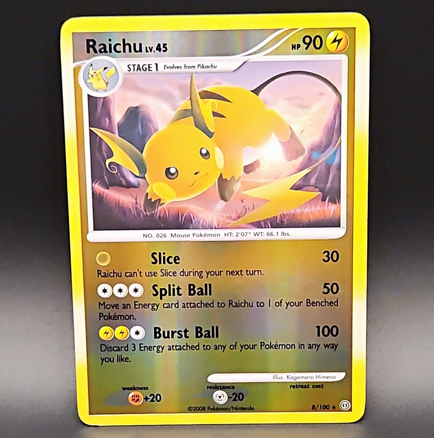 Pokemon TCG Raichu Stormfront Holo Rare Stage 1 HP 90 Eng 2008 8/100