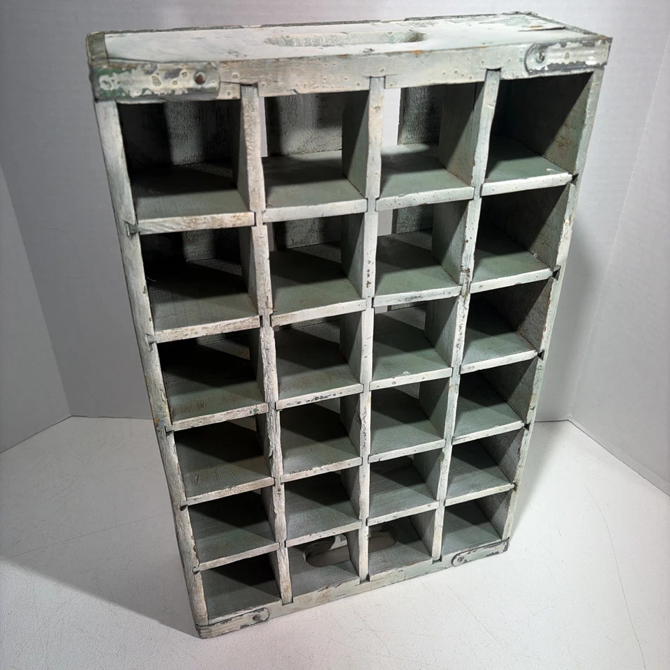 Vintage Rustic Wooden Coke Soda Bottle Crate 24 Slot Trinkets Shelf Wall Hanging - Image 4 of 4