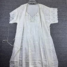 Deena Nightgown Robe Set Womens Small Ivory White Satin Lace Peignoir 2 Piece