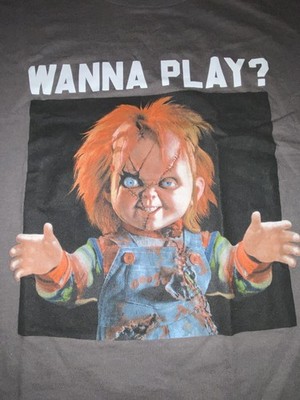 Chucky Child's Play shirt medium let s be friends wanna play Gray