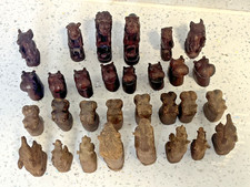 Vintage hand carved wooden chess set various Animals Lion - Hippo etc 9cm - 4cm