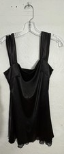 Women  s Black Satin Chemise Full Slip Solid Polyester Regular Size S