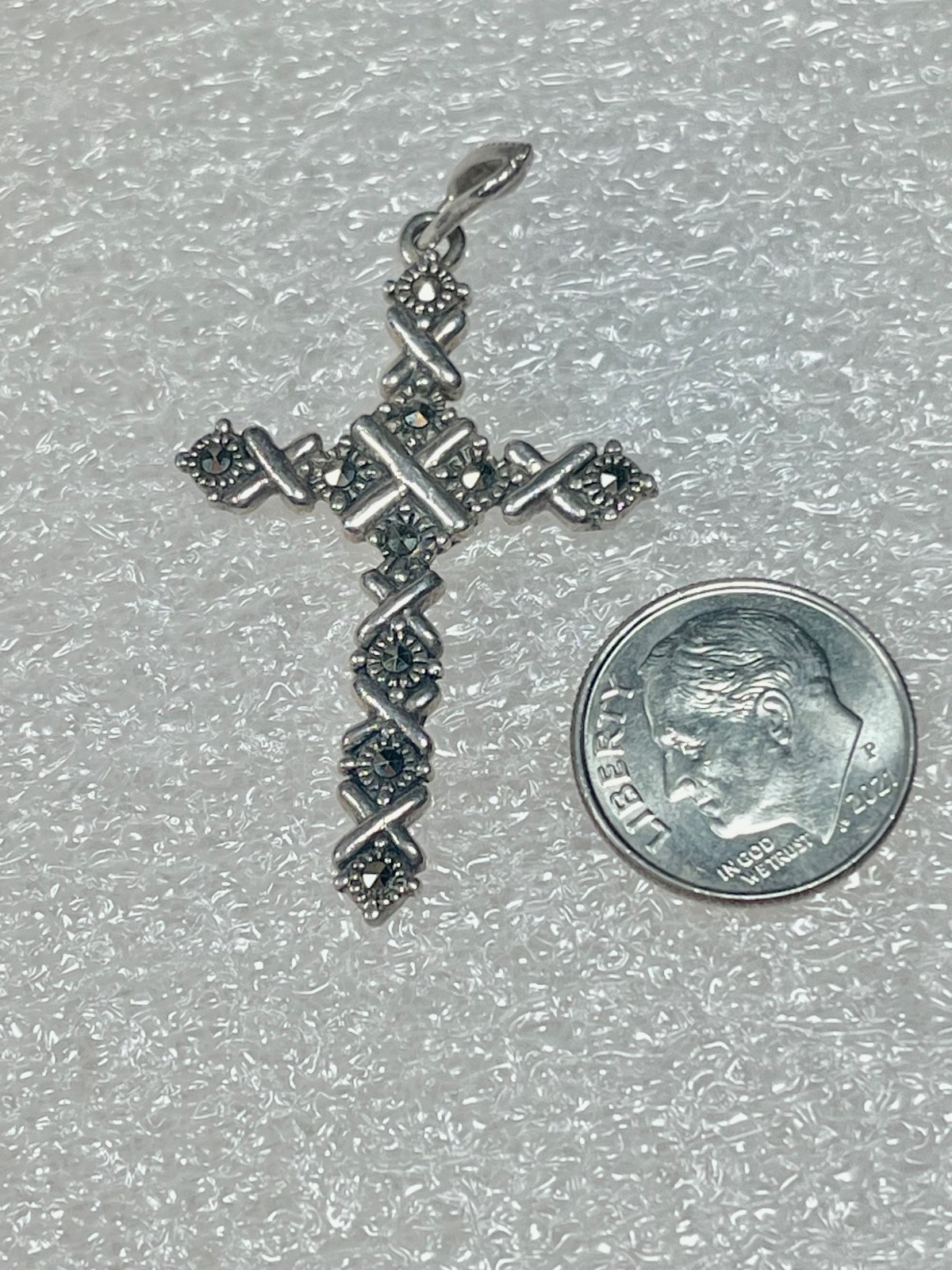 Sterling Silver Marcasite Cross Solid 925 Pendant… - image 7