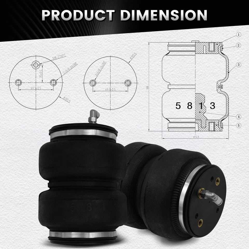 2 Pcs Air Spring Bag Suspension Kit For 2009-2023 Dodge Ram 1500 57365 - Image 2 of 4