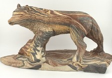 Escultura de lobo de cerámica pateando pájaros arcilla chulengo hecha a mano 13" arte TN