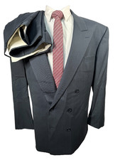 Mens EVERGREEN Pinstripe Wool BIG  TALL Pleated 2pc Suit 48R Jacket 42x28 Pant