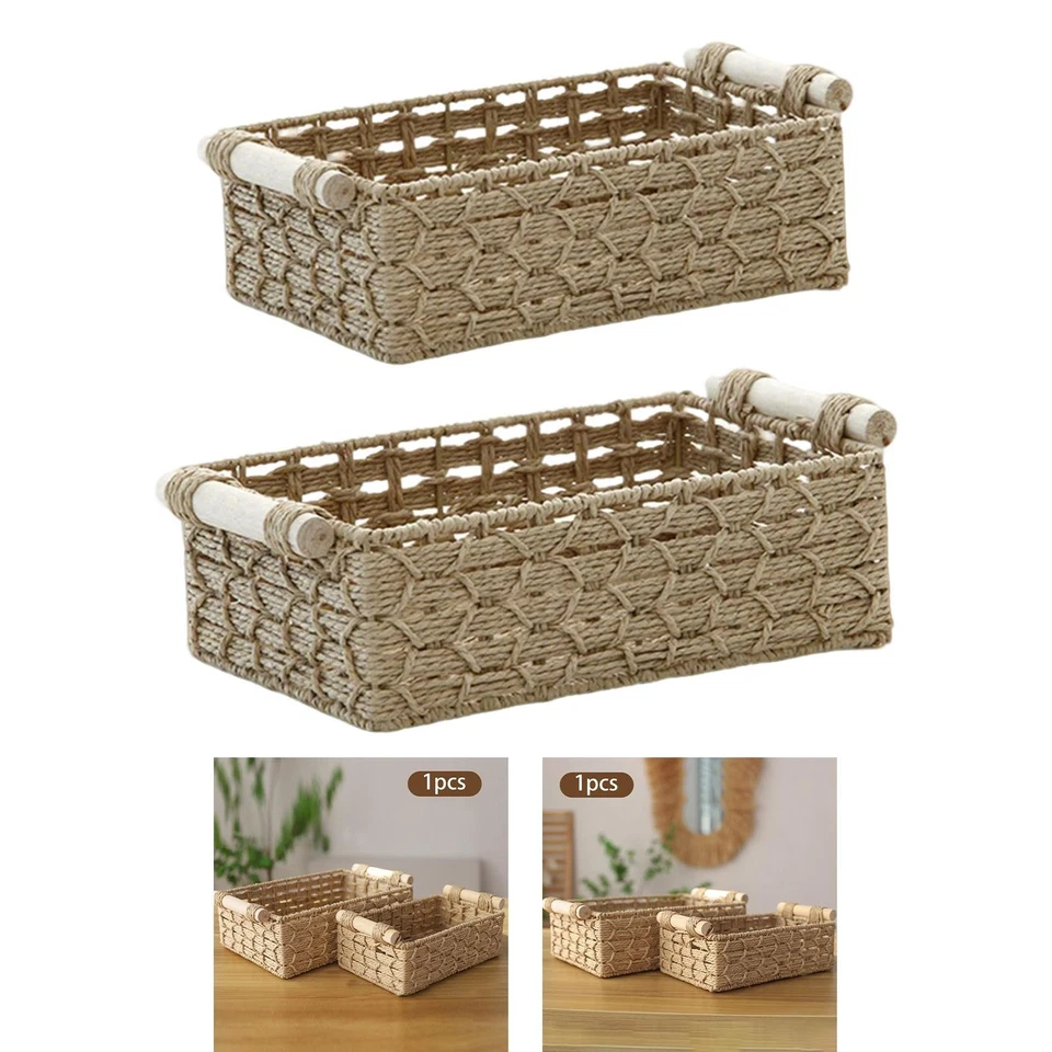 Paper Rope Storage Basket Bookcase Bathroom Farmhouse Cabinet Gift Organizer - Image 2 of 2