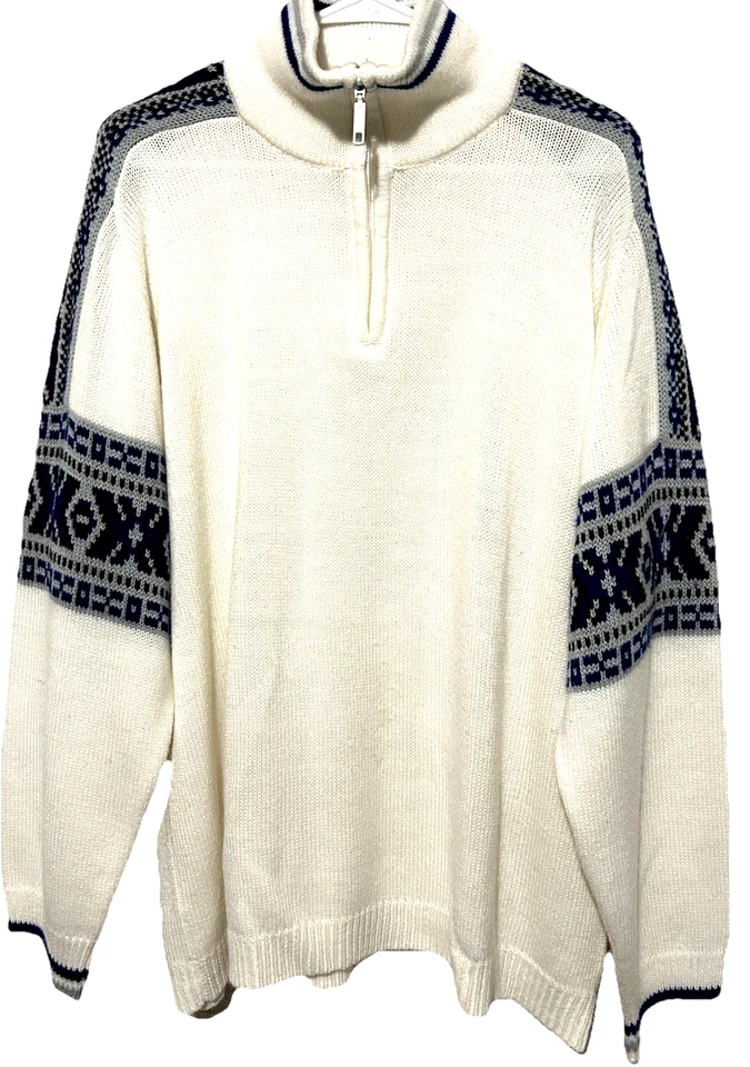Columbia  Sweater XL 1/4 Zip White Navy Gray Fair isle Pullover Size Extra Large - Image 2 of 4