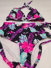 VENUS Women's 2 Piece Black Multicolored Tropical Print Bikini Set