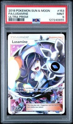 2018 POKEMON SUN & MOON ULTRA PRISM #153 FULL ART/LUSAMINE PSA 9