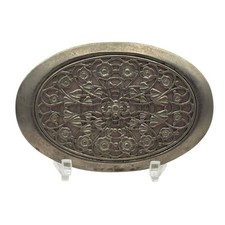 Ornate Floral Scroll Oval Western Belt Buckle Silver Gold Tone Central Flower