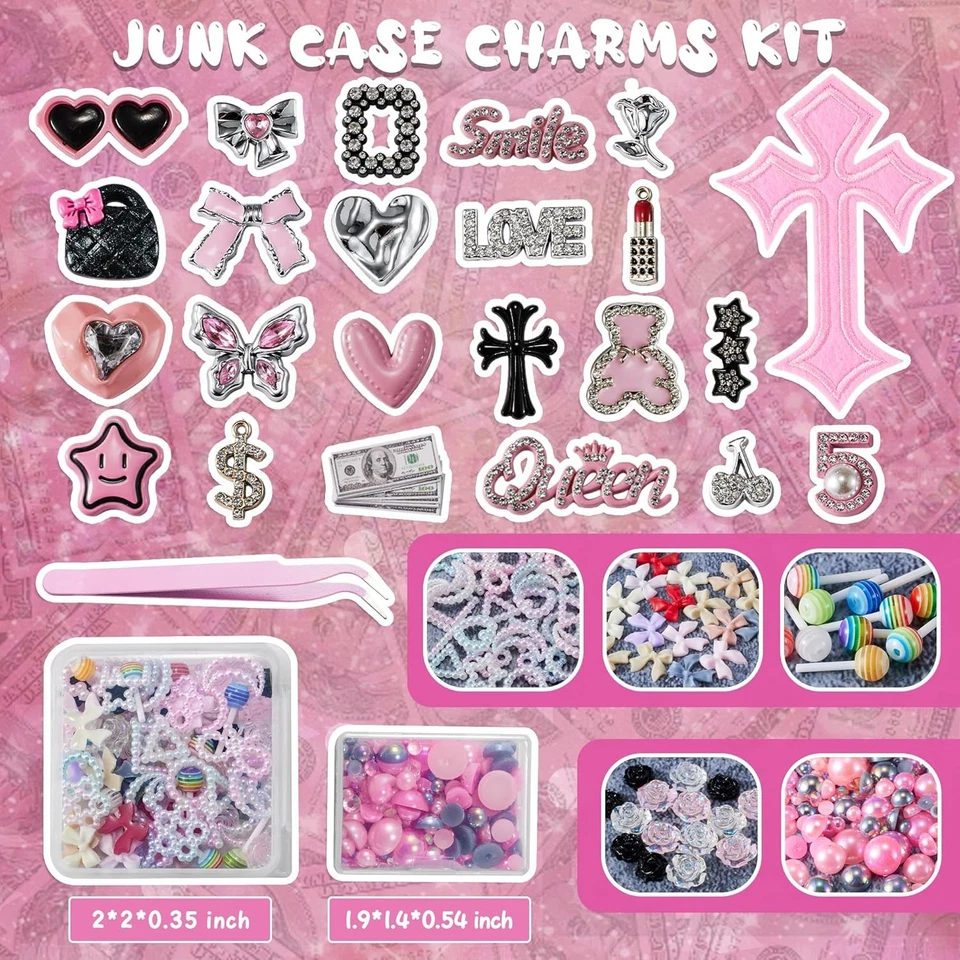 Trödel Handy Hülle Charms Kit mit großen Charms Schleife Perle Flatback Harz Zum Selbermachen Handwerk - Bild 2 von 4