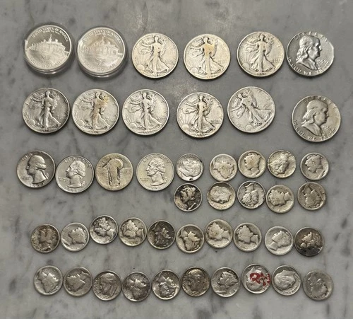 $10 Face Value 90% Silver Franklin, Walking Liberty, Mercury Dime, Proof, & More