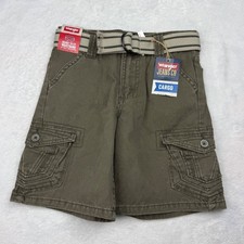 Wrangler Boys Cargo Shorts Olive Green Adjustable Waist Belted Size 6 Regular