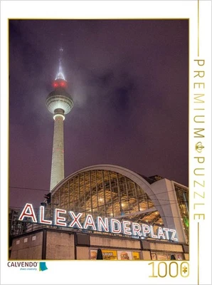 CALVENDO Puzzle Alexanderplatz bei Nacht — Turm & Schriftzug | 1000 Teile Lege-G