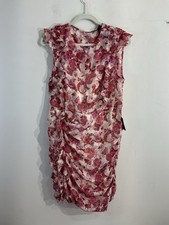 Womans Express Midi Dress Large Pink Cream Floral Lined Sleeveless Chiffon Nwt 