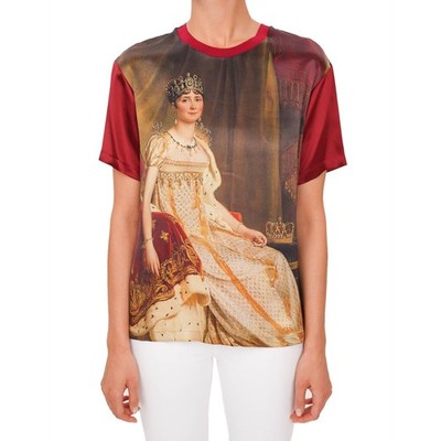 DOLCE & GABBANA Royal Krone Josephine Napoleon Bild Seide T-Shirt Top Rot