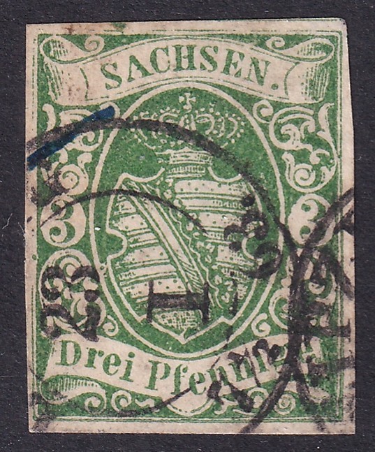 Saxony (Germany) 1851 good used Coat of Arms imperf 3 Pf stamp