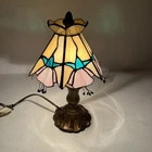 Tiffany Style Stained Glass Floral Table Lamp Brass Base Vintage Working