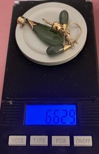 6.63 Grams - 14k Gold Not Scrap Jade Set Tested 14k All Places Earrings Pendant
