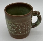 FRANKOMA Vintage Pottery Prairie Green Mayan Aztec Mug/Cup 3.5” Tall Marked 7C