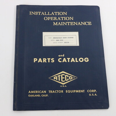 Hydraulic Bank Sloper Hbs D9G Ateco Installation & Parts Catalog 30159