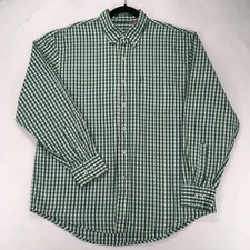 IZOD Mens Shirt Size Large Plaid Dark Green Button Down Long Sleeve Front Pocket