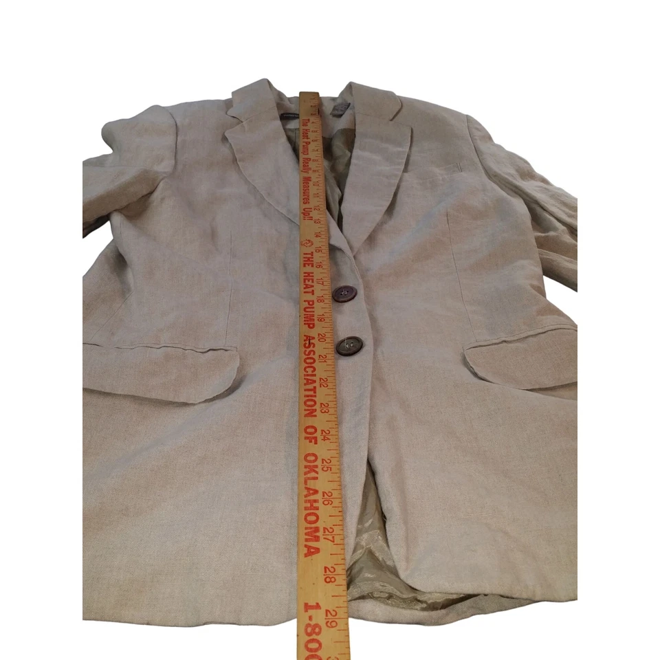Blazer Valerie Stevens de lino puro para mujer talla 10 caqui 2 botones ropa de trabajo Foto 3 de 4