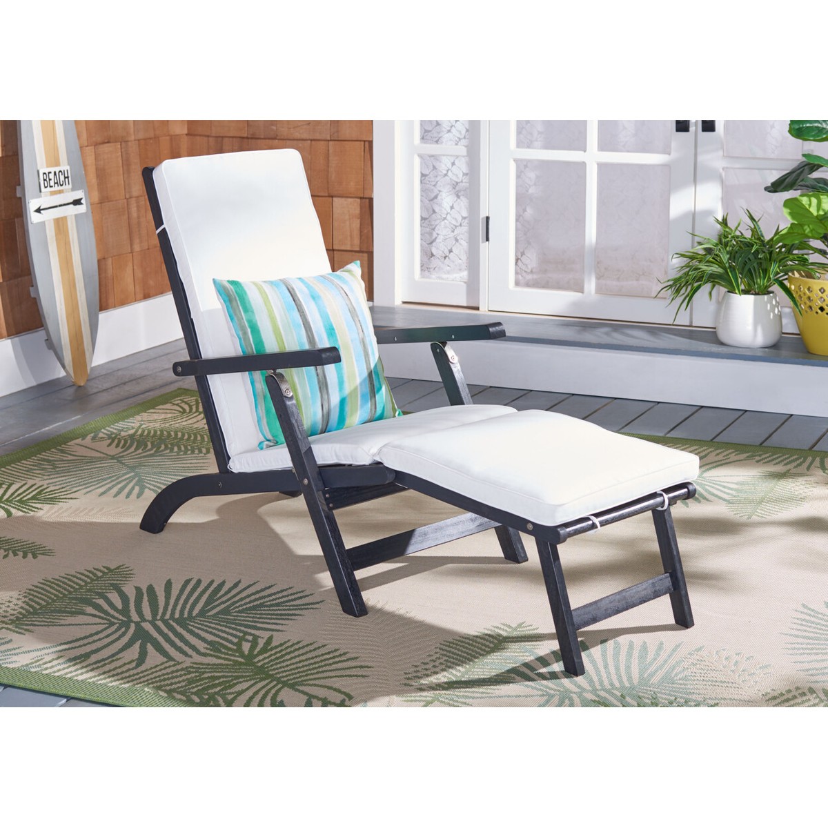 SAFAVIEH Outdoor Collection Palmdale Lounge Chair Black Wood