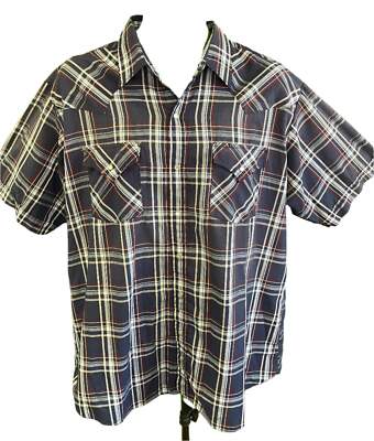 Ely Cattleman Western S/S marineblau kariertes Hemd Poppers Herren X-Large