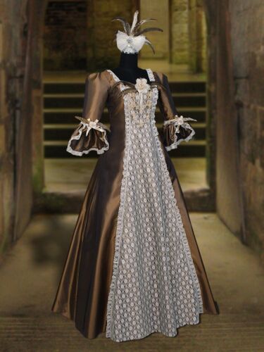 Renaissance Costume Victorian Style Dress Fur clothing brown noblewoman handmade - Picture 1 of 5