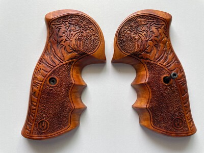 New Tiger Engraved Hardwood Handle Grips for Ruger GP100 Super Redhawk#02