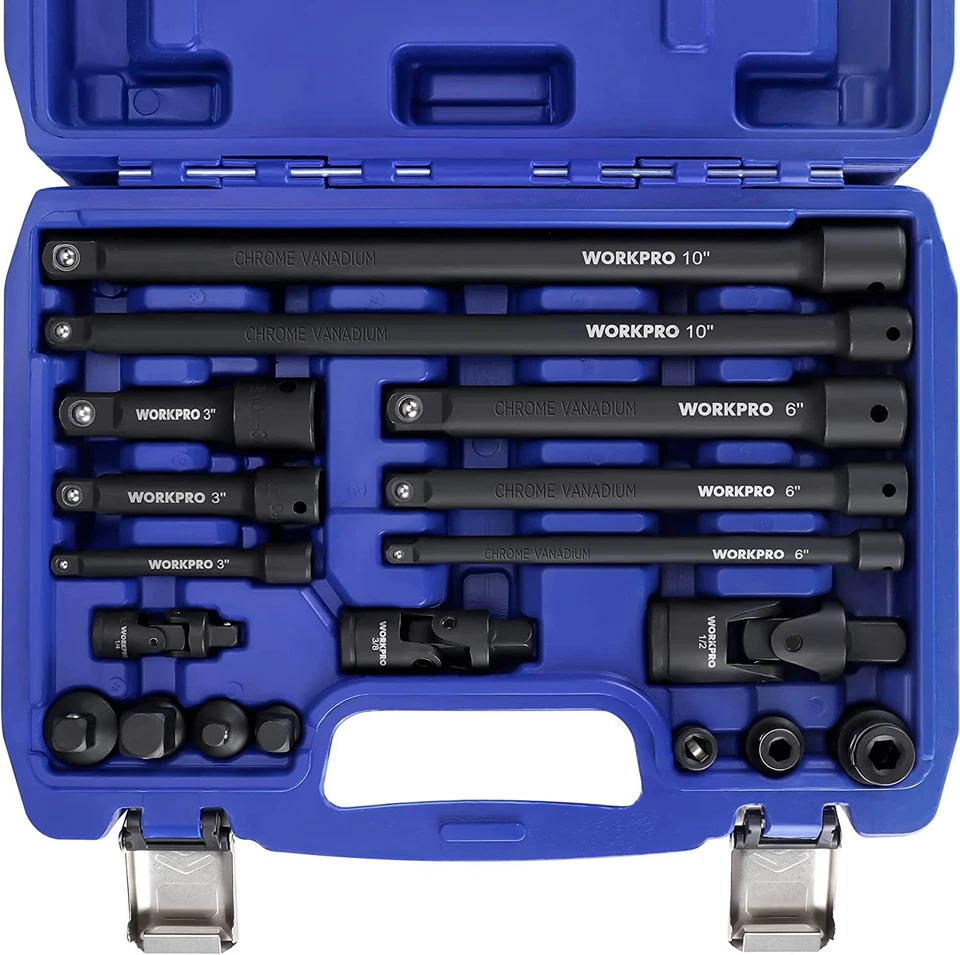 WORKPRO 18PCS 1/4"&3/8"&1/2" Drive Tool Accessory Set Socket Adapter Extensions - Image 3 of 4