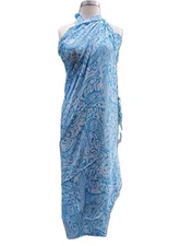 New Hawaii Sarong Pareo White Leaves On Orange/Pink  Hawaiian Luau  Wrap Dress 