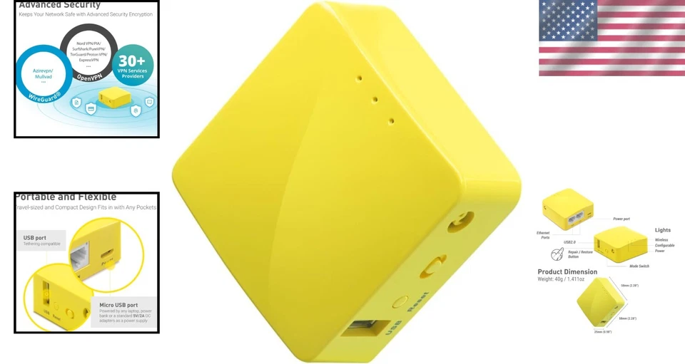 Mango Portable Mini Travel WiFi Router with VPN - Secures Hotel Wi-Fi Access - Image 2 of 4