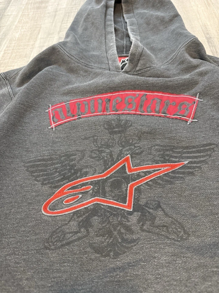 Vintage Y2K Alpinestars Hoodie Pullover Sweatshirt Faded Motorcycle Men’s 2XL - Image 3 of 4